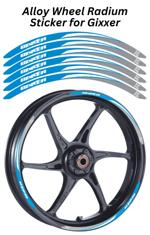 Alloy Wheel Radium Sticker Compatible with Gixxer | Made in Premium Radium with FPF (Fade Protection Film), Waterproof, Precut Sticker, Pack Of 12